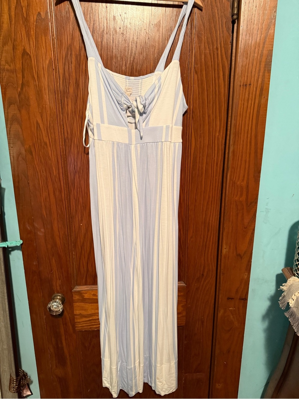 LOFT Light Beach Blue and White Striped pants
